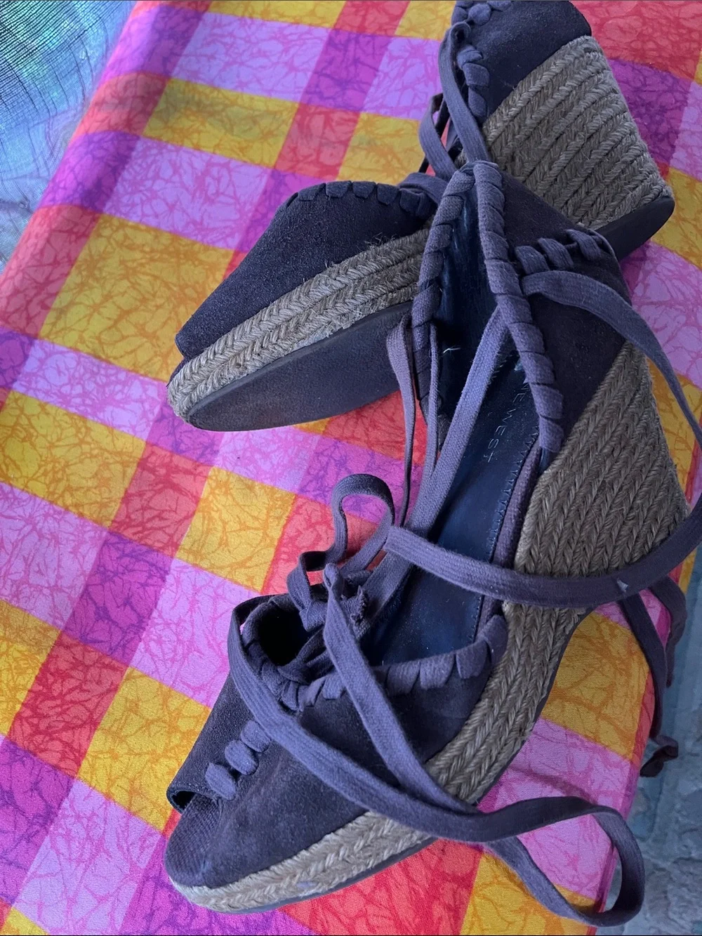 Women’s Brown Suede Espadrille Wedge Sandals with Ankle Tie